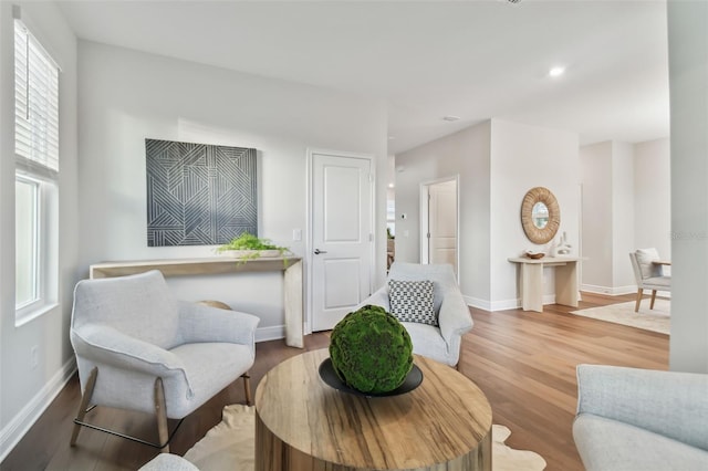 living area with light hardwood / wood-style flooring