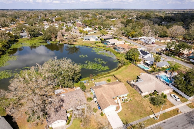 bird's eye view featuring a water view