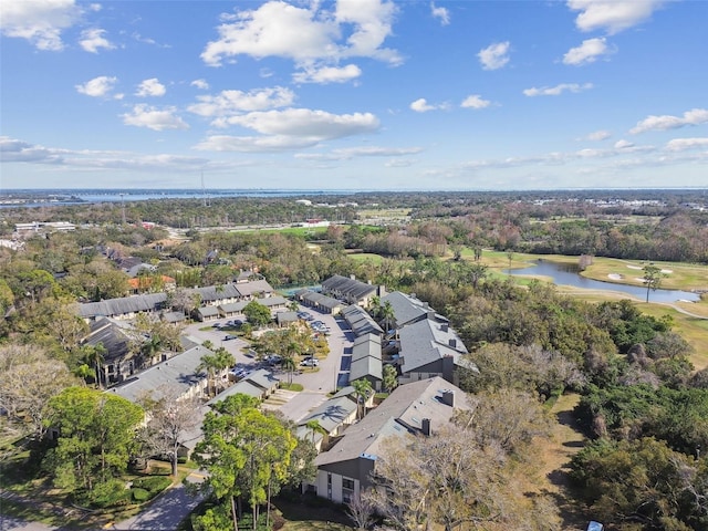 aerial view featuring a residential view and a water view