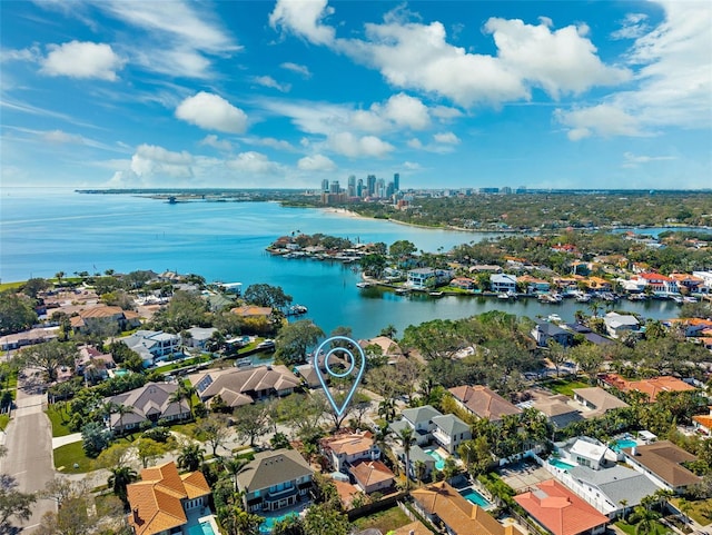 aerial view with a water view