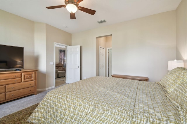 bedroom featuring carpet floors and ceiling fan