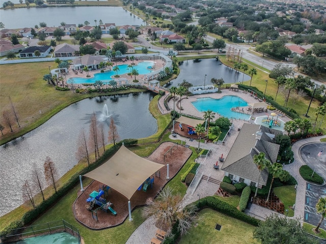 bird's eye view featuring a water view