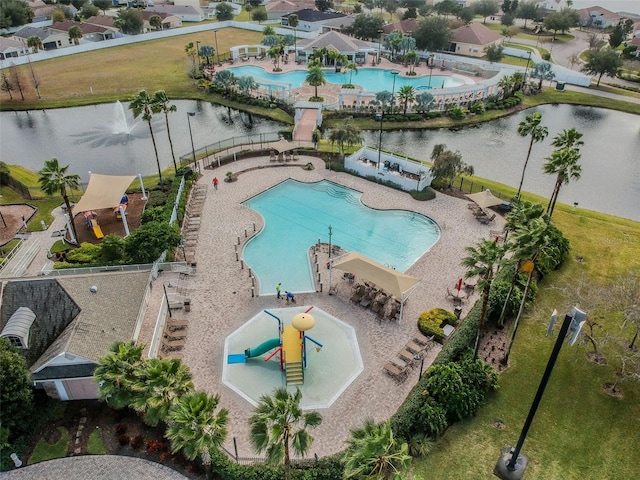 bird's eye view featuring a water view