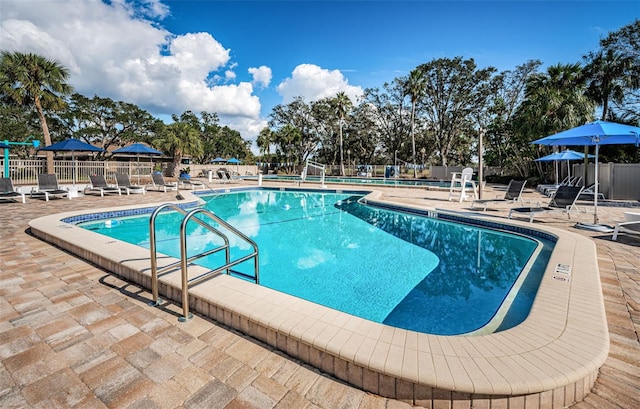 view of pool featuring a patio area