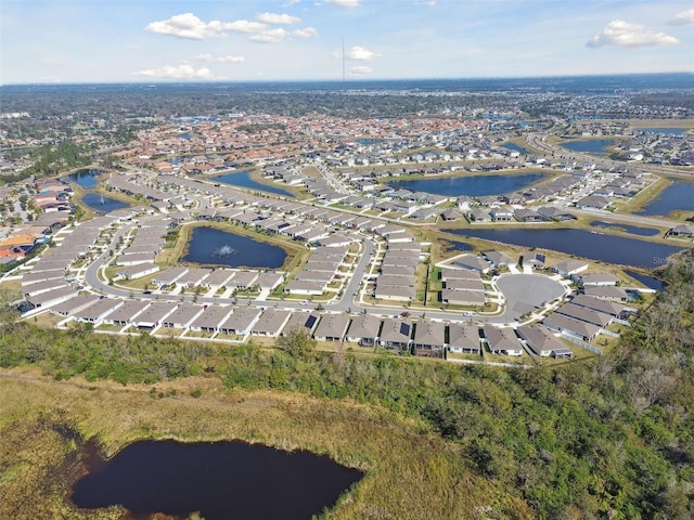 aerial view featuring a water view