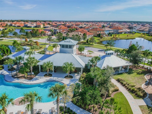 aerial view with a water view