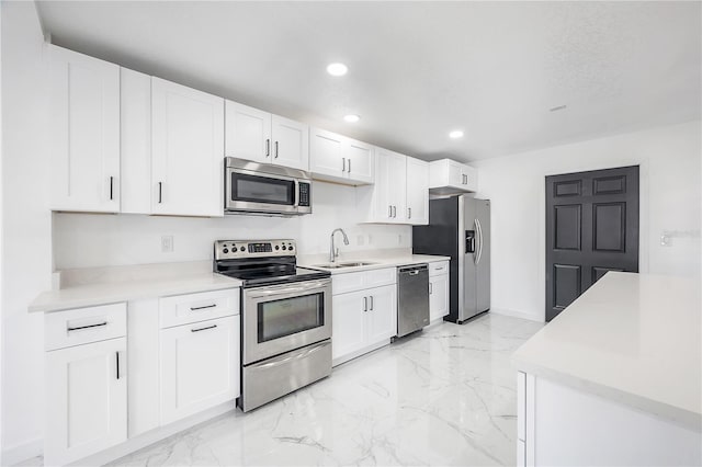 kitchen with sink, stainless steel appliances, and white cabinets