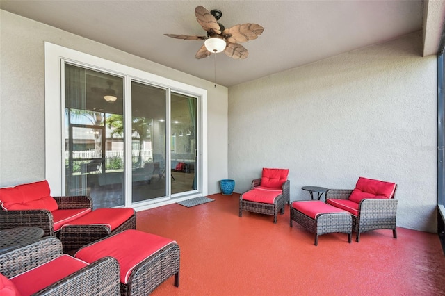 view of patio with ceiling fan and outdoor lounge area