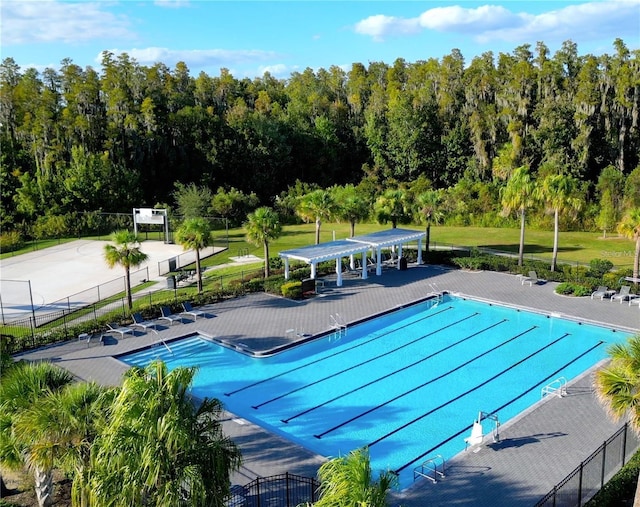 view of pool featuring a patio and a pergola