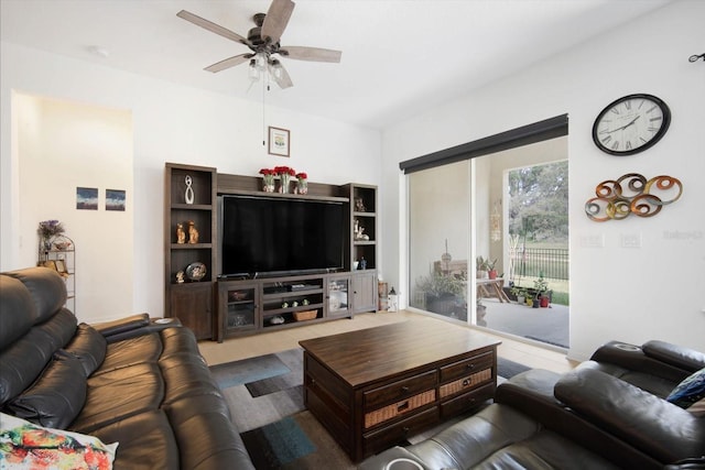 living room featuring ceiling fan