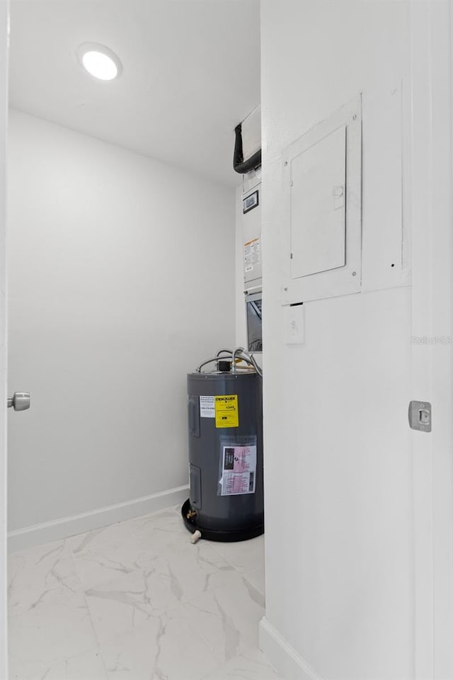 utility room with electric panel and water heater