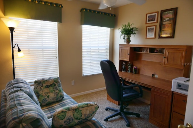 home office with ceiling fan