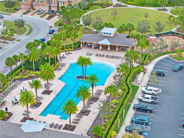 aerial view of a pool