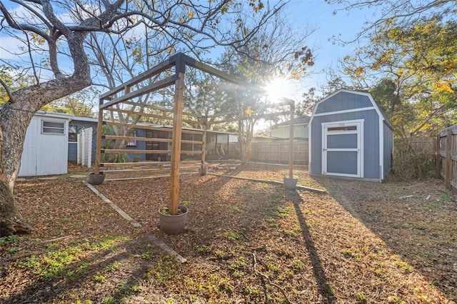 view of yard with a storage shed