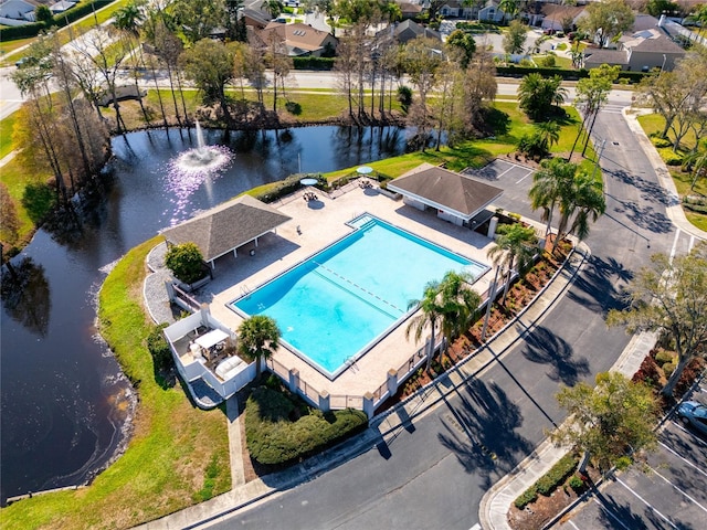 bird's eye view featuring a water view