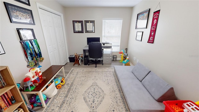 office space with hardwood / wood-style flooring