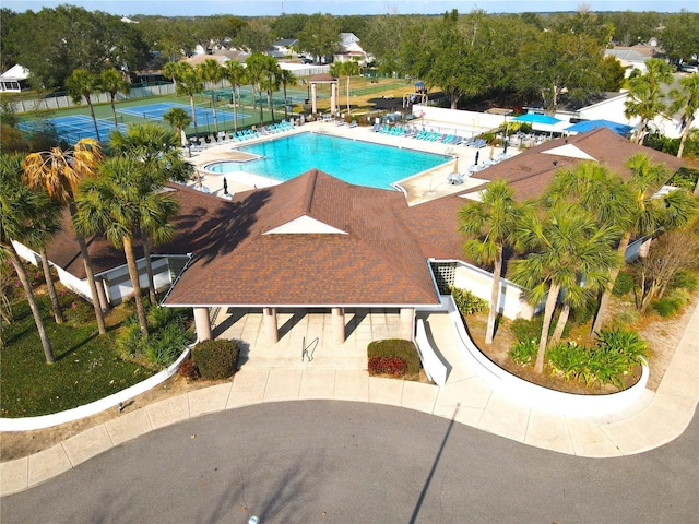 view of swimming pool with a patio area