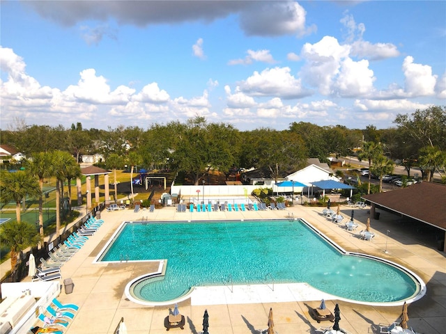 view of swimming pool with a patio