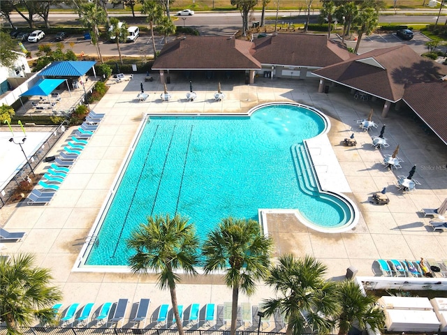 view of swimming pool with a patio area