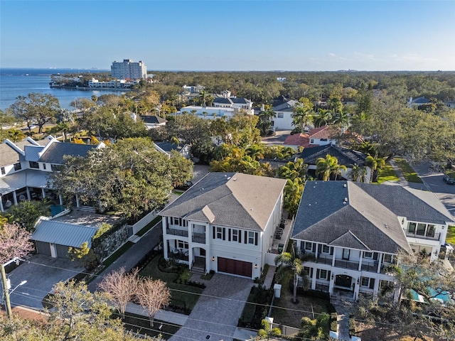 bird's eye view featuring a water view