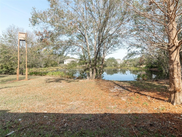 view of yard with a water view