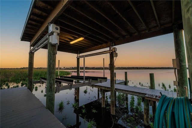 dock area featuring a water view