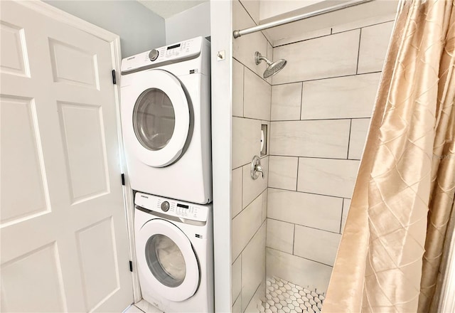 laundry room featuring stacked washer and dryer