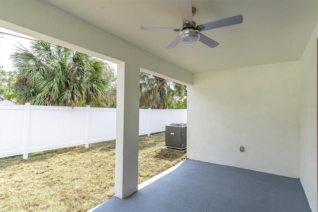 view of patio featuring cooling unit and ceiling fan