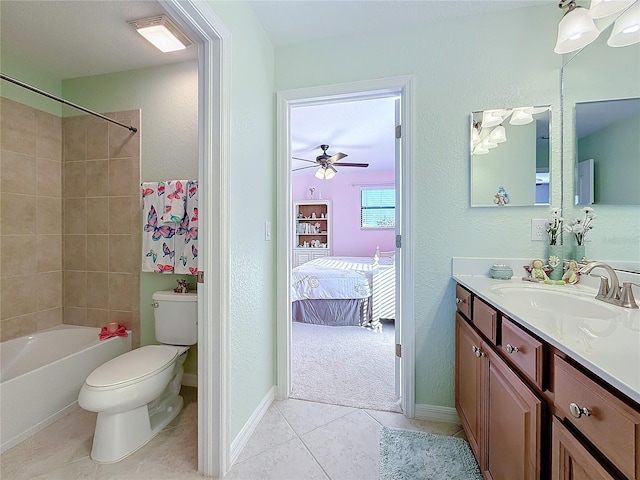 full bathroom with vanity, shower / bathing tub combination, tile patterned floors, and toilet