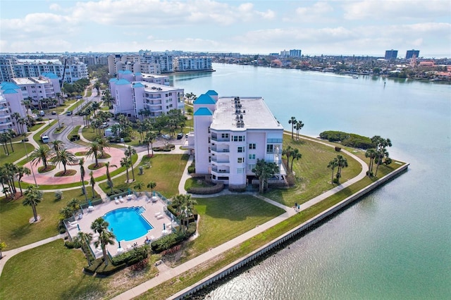 aerial view with a water view