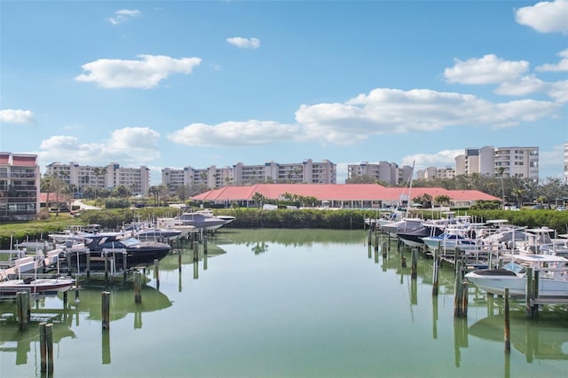 property view of water featuring a boat dock