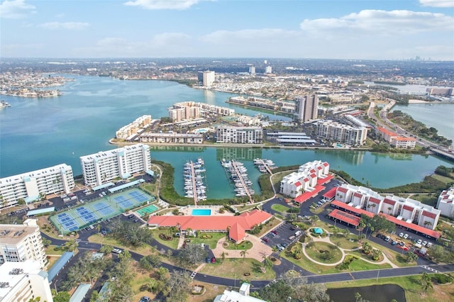 aerial view featuring a water view