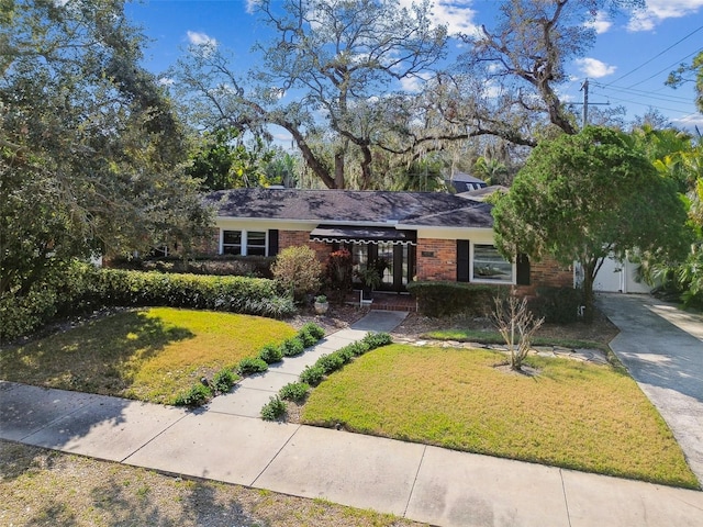 ranch-style house featuring a front yard