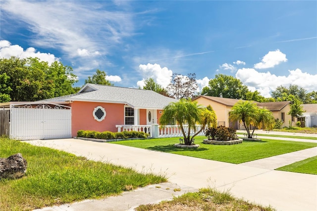 ranch-style house with a front lawn