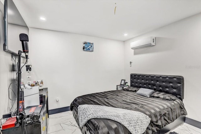 bedroom featuring a wall mounted air conditioner