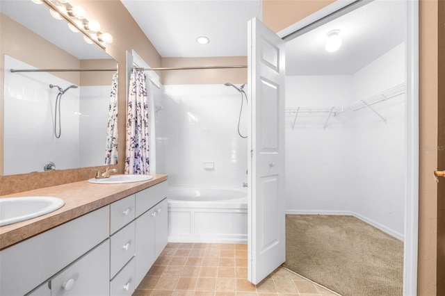 bathroom with vanity and shower / bath combo