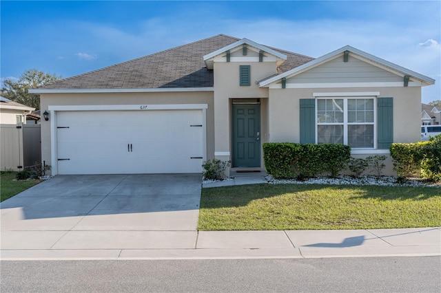 view of front facade featuring a garage and a front lawn