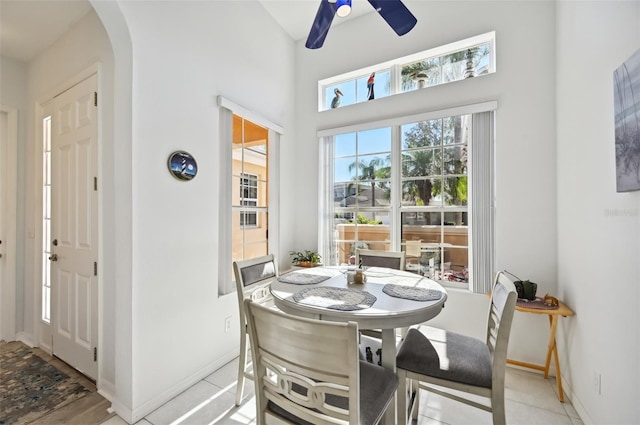 dining room featuring ceiling fan