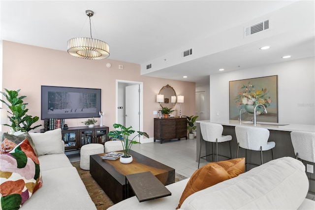 tiled living room with sink