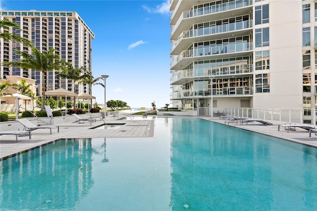 view of pool featuring a patio