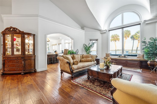 2186 Rockledge Dr, Rockledge, FL 32955 - living room featuring high vaulted ceiling and wood-type flooring
