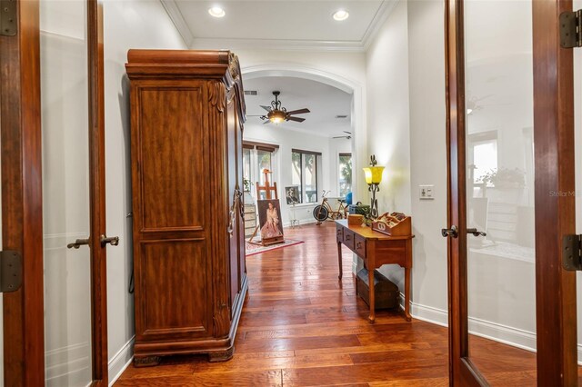 2186 Rockledge Dr, Rockledge, FL 32955 - corridor featuring french doors, dark hardwood / wood-style flooring, and ornamental molding