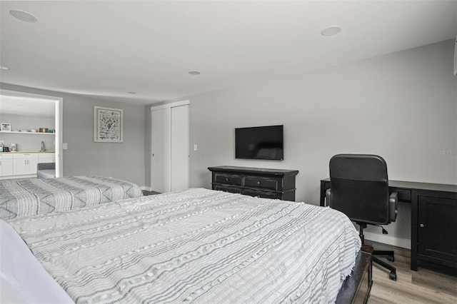 8820 Rocky Creek Dr, Tampa, FL 33615 - bedroom with light hardwood / wood-style flooring, sink, and a closet