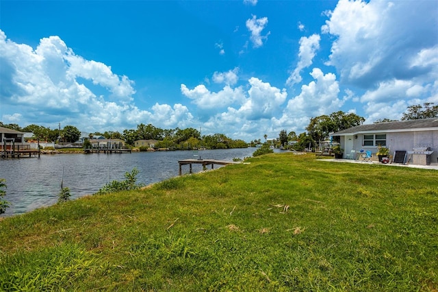 8820 Rocky Creek Dr, Tampa, FL 33615 - dock area with a water view and a lawn