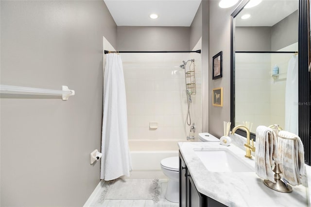 full bathroom featuring vanity, toilet, and shower / bath combo with shower curtain