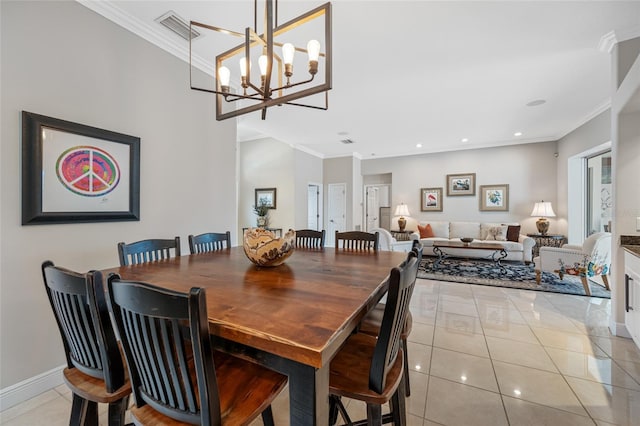 tiled dining room with ornamental molding