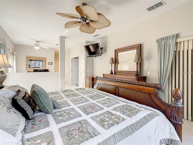 bedroom with carpet floors and ceiling fan