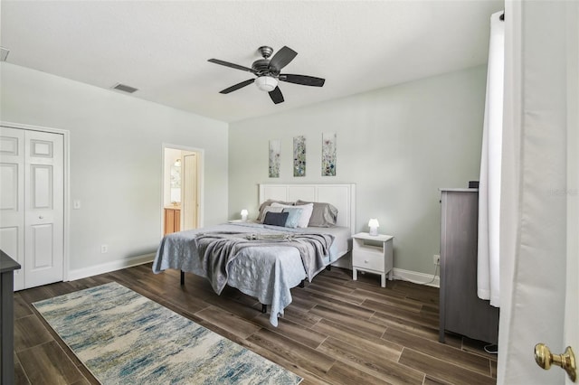 bedroom featuring ceiling fan and ensuite bathroom