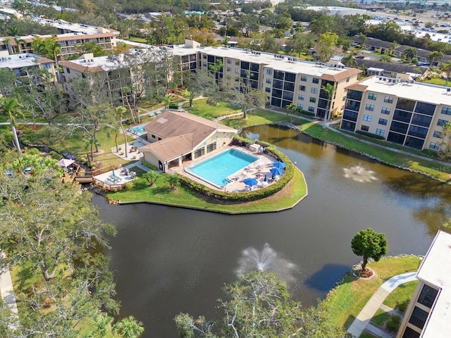 drone / aerial view featuring a water view