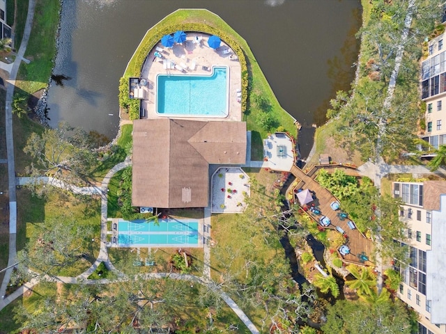 aerial view with a water view